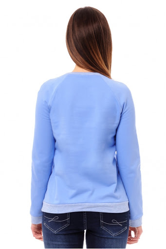 Блуза трикотажная силуэта балон для кормления с аппликациями голубой