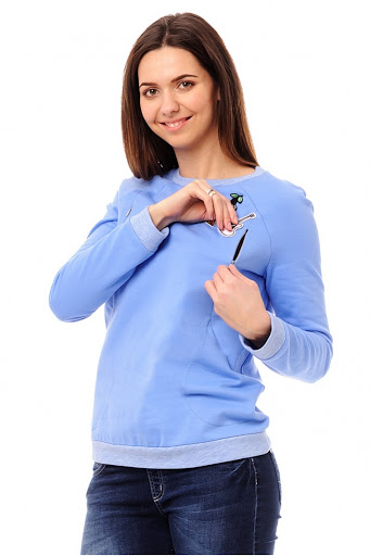 Блуза трикотажная силуэта балон для кормления с аппликациями голубой